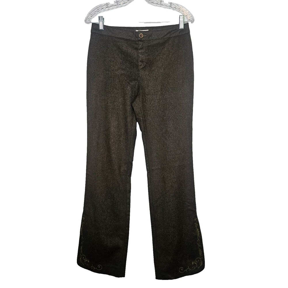 Vtg MOSCHINO Jeans Wool Trouser Pants Women's 8 Embroidered Ankle Slits Green